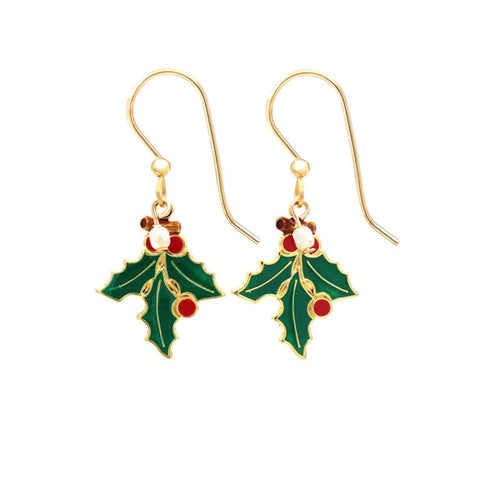 Silver Forest Christmas Holly Earrings