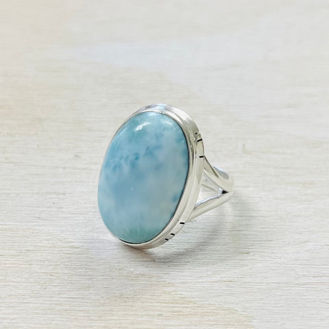 Sterling Silver Oval Larimar Ring- Size 7