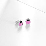 Sterling Silver Pink Ladybug Earrings