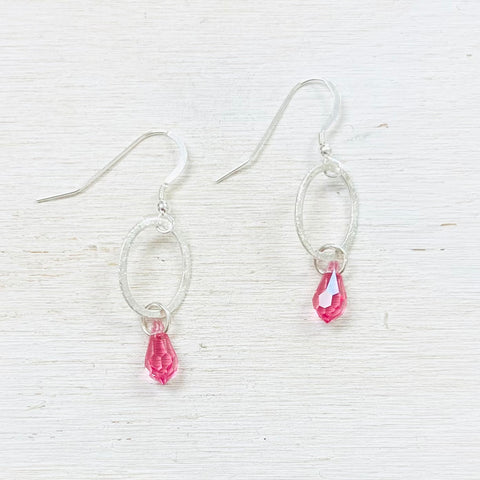 Sterling Silver Pink Stone Dangle Earrings