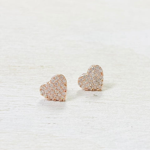 Sterling Silver Rose Gold Plated CZ Heart Studs