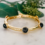 Fashion Gold Plated Stretch Bangle Bracelet with Black Stones