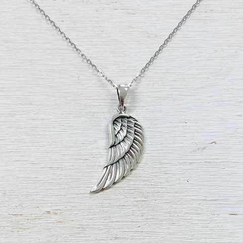 Sterling Silver Large Angel Wing Necklace