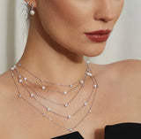Silver Shell Pearl Station Chain Necklace