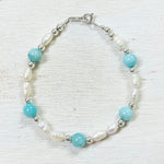 Sterling Silver Pearl and Turquoise Beaded Bracelet