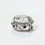 Sterling Silver Red Stone Wide Band Ring