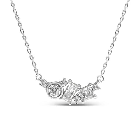 Sterling Silver CZ Cluster Necklace