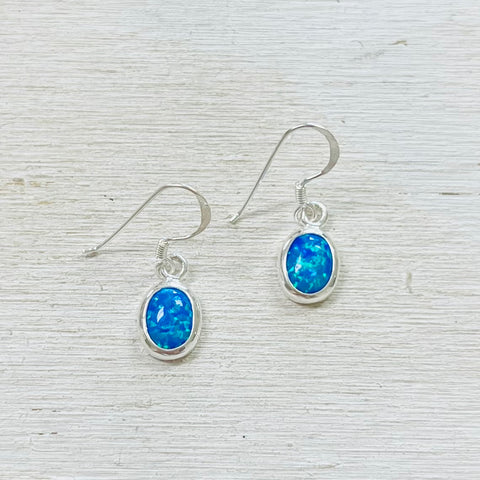 Sterling Silver Created Opal Earrings