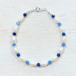 Sterling Silver Freshwater Pearl and Blue Beaded Bracelet