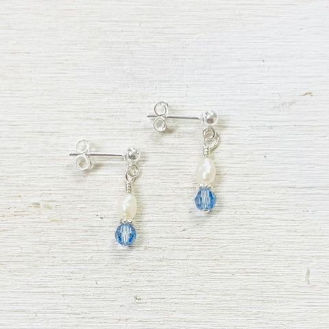 Sterling Silver Blue and Pearl Dangle Earrings