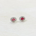 Sterling Silver Pink CZ Oval Halo Studs