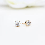 Sterling Silver CZ Bezel Set Stud Earrings