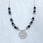 Sterling Silver Onyx and Smoky Quartz Flower Necklace