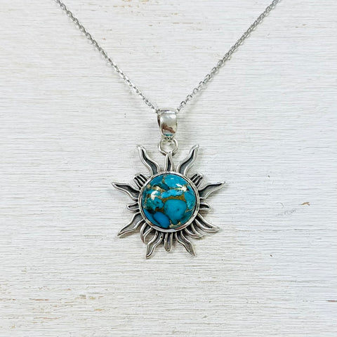 Sterling Silver Sun Burst Turquoise Necklace