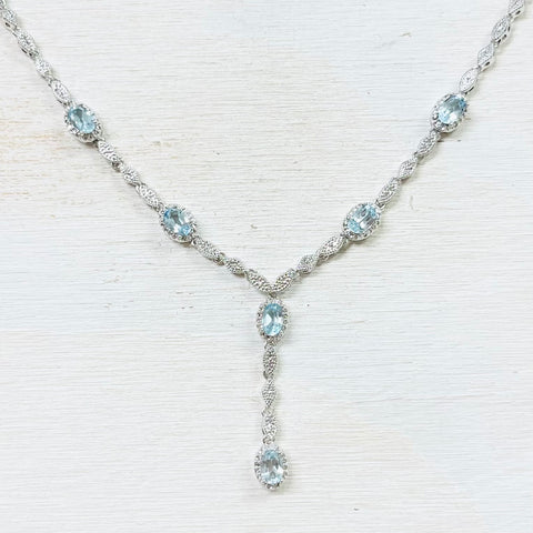 Fashion Silver Blue Stone Drop Necklace