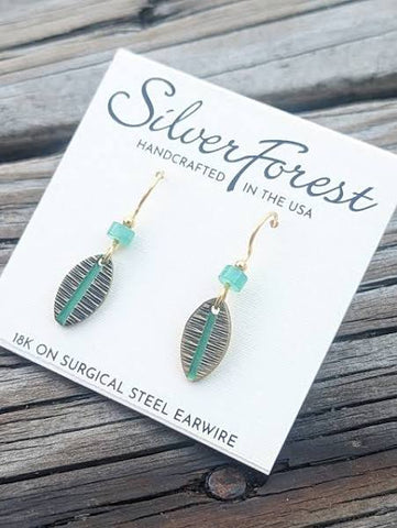 Silver Forest Green Textured Earrings