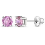 Sterling Silver Pink CZ Stud Earrings- 4mm