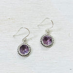 Sterling Silver Rimmed Oval Amethyst Earrings