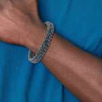 Stainless Steel and Grey Leather Braided Bracelet