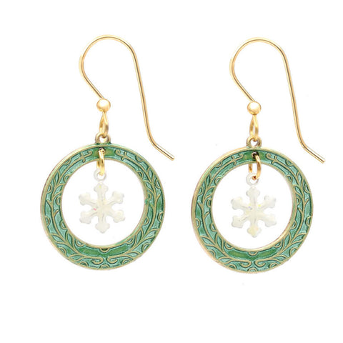 Silver Forest Christmas Wreath and Snowflake Earrings