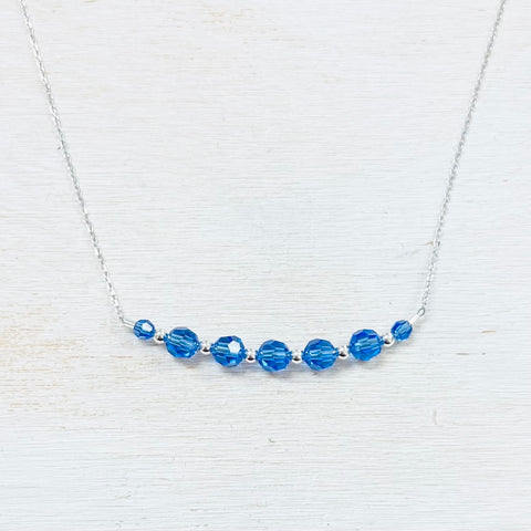 Sterling Silver September Beaded Bar Necklace