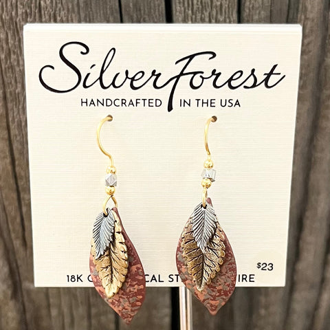 Silver Forest Mixed Metal Layered Leaves Earrings