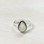 Sterling Silver Pear Shaped Rainbow Moonstone Ring- Size 7