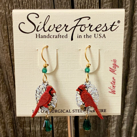 Silver Forest Cardinal Earrings