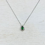 Sterling Silver CZ & Green Stone Necklace