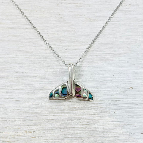 Sterling Silver Abalone Whale Tail Necklace