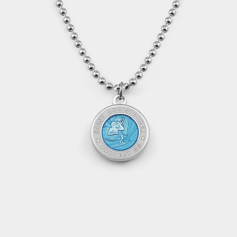 Medium St. Christopher Surf Necklace, Aqua/White