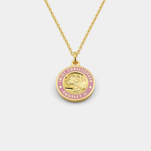 Medium St. Christopher Surf Necklace, Gold/Pink