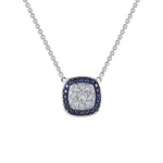 Sterling Silver Created Sapphire Halo Necklace