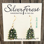 Silver Forest Christmas Tree with Clear Stones Earrings