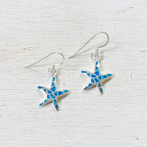 Sterling Silver Created Opal Starfish Earrings