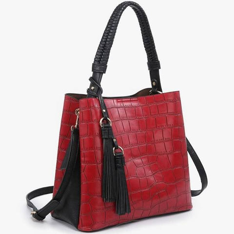 Olivia Croc Burgundy & Black Hobo Bag