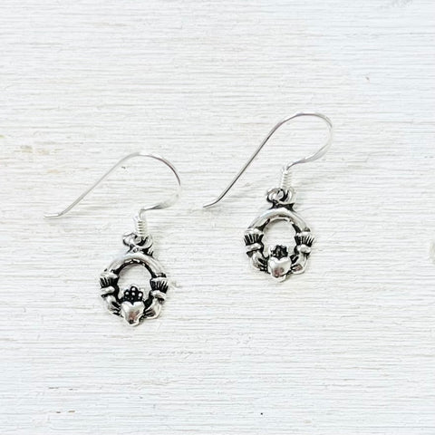 Sterling Silver Claddagh Dangle Earrings