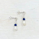 Sterling Silver Freshwater Pearl and Blue Earrings