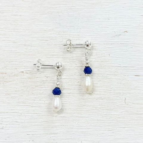 Sterling Silver Freshwater Pearl and Blue Earrings