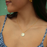 Medium St. Christopher Surf Necklace, Gold/Baby Blue