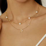 Gold Pearl and Star Station Necklace