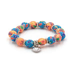 Kids Clay Bead Bracelet - Blue & Peach Floral