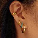 Gold Aqua Blue Huggie Hoop Earrings