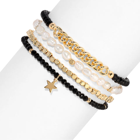 Baroque Pearl Black Crystal Bracelet Set