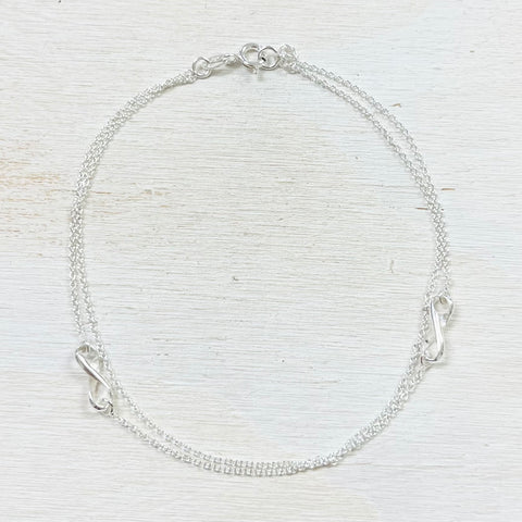 Sterling Silver Double Strand Infinity Anklet