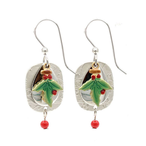 Silver Forest Christmas Leaf Earrings