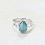 Sterling Silver Larimar Double Bar Pear Shape Ring-Size 5