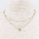 Fashion Gold Tone Double Layered Square Pendant Necklace