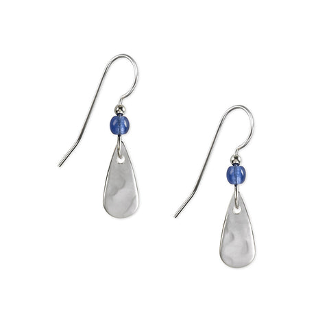 Silver Forest Teardrop and Blue Bead Earrings