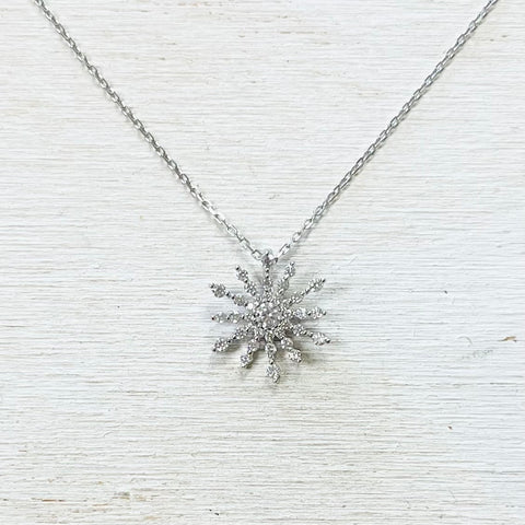 Sterling Silver CZ Starburst Necklace